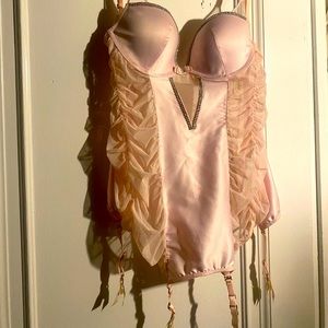 Baby Pink Victoria’s Secret ruched slip with attached garters!
